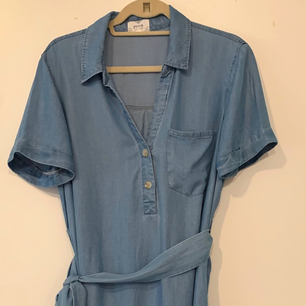 Perch by Blu Pepper Light Blue Belted Shirtdress Lycocell 1X